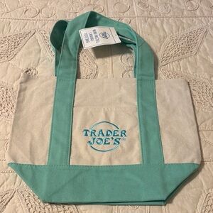 Trader Joe's Teal and Cream Tote Bag